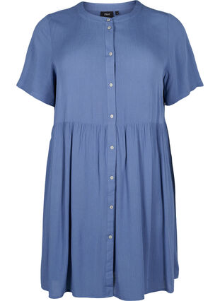 A-lijn viscose jurk met korte mouwen, Moonlight Blue, Packshot image number 0