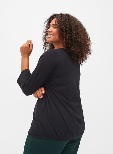 Katoenen blouse met 3/4 mouwen, Black, Model image number 1