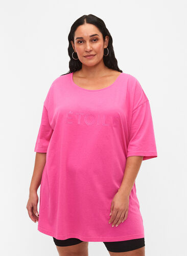 Oversized katoenen t-shirt met print, Shocking Pink ÉTOILÉ, Model image number 0