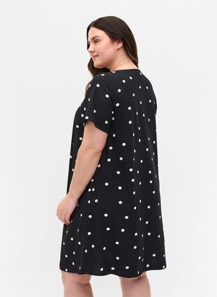Gebloemde viscose jurk met korte mouwen, Black Dot, Model image number 1