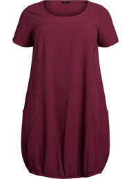Katoenen jurk met korte mouwen, Donker Bordeaux