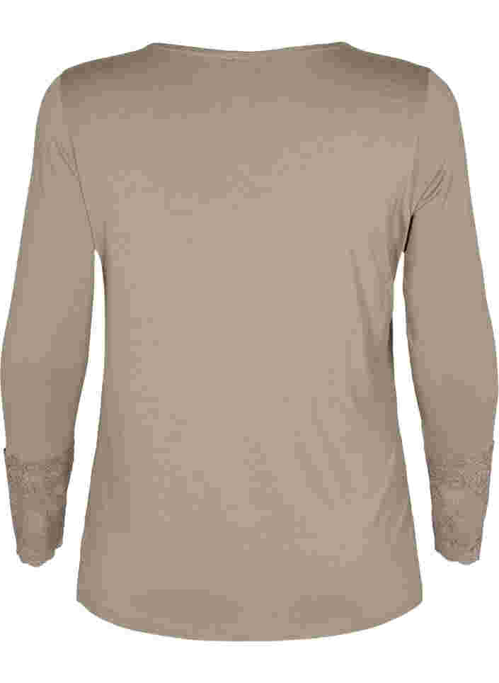 Viscose blouse met lange mouwen en kantdetails, Laurel Oak, Packshot image number 1