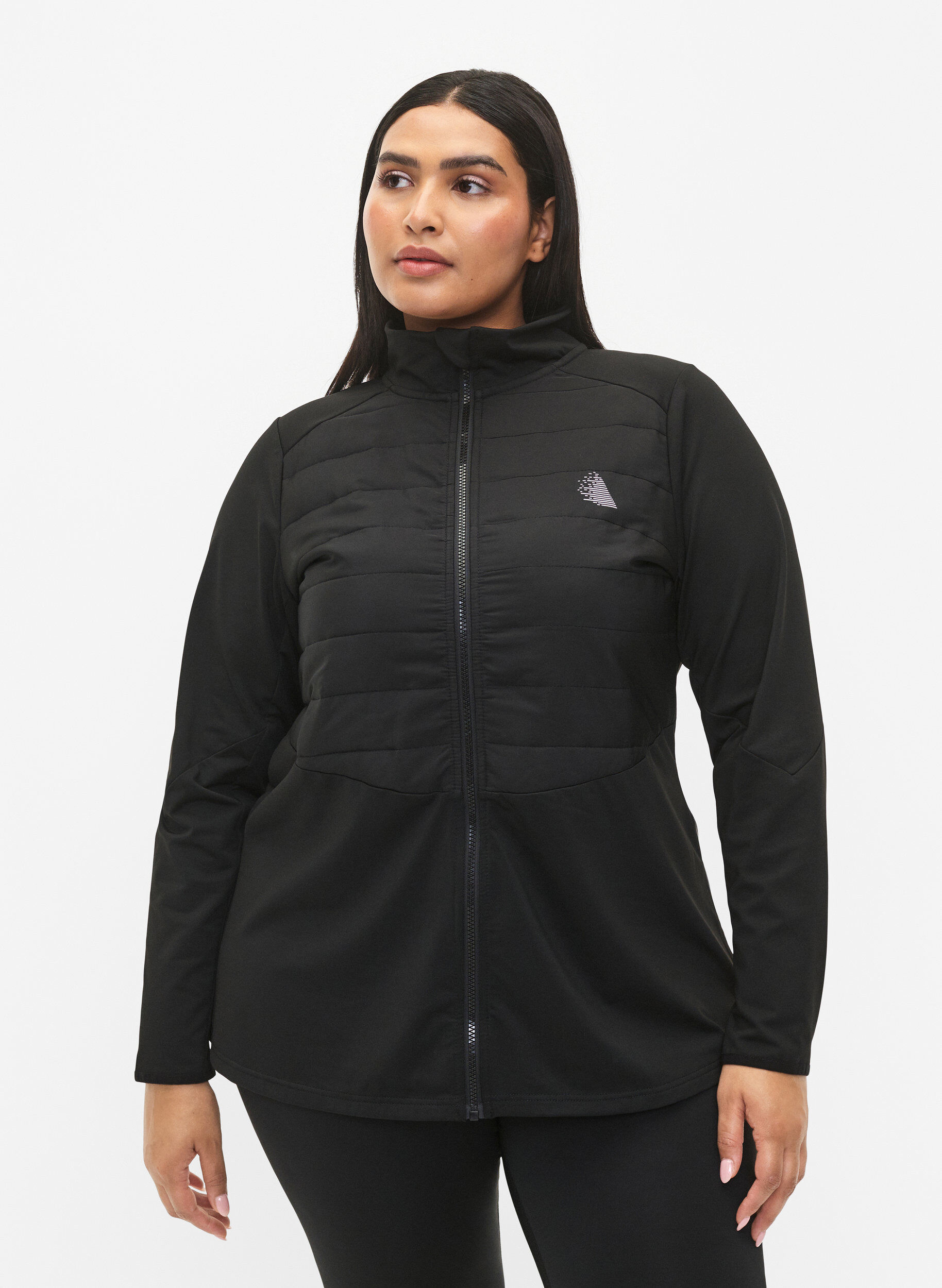 Zizzi Sportief vest met quilt en rits, Black, Model image number 0