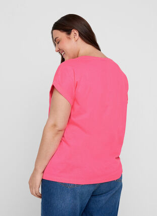 Neonkleurig katoenen T-shirt, Neon Pink, Model image number 1