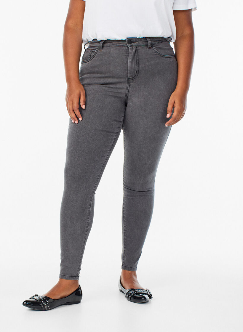 Amy super slim fit jeans met hoge taille, Grijs, Model image number 2