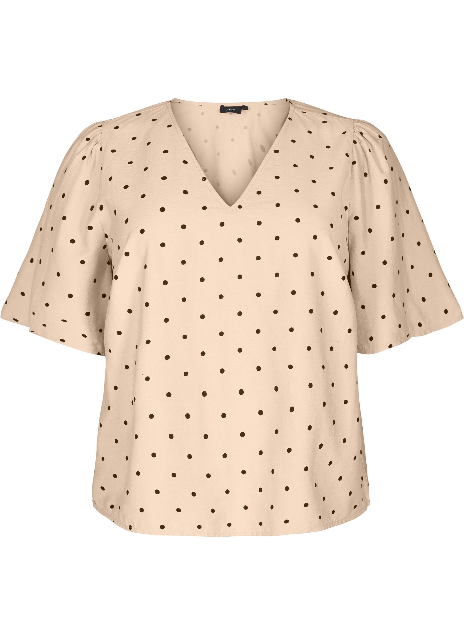 Zizzi Blouse met losse mouwen en een V-hals, Beige, Packshot image number 0