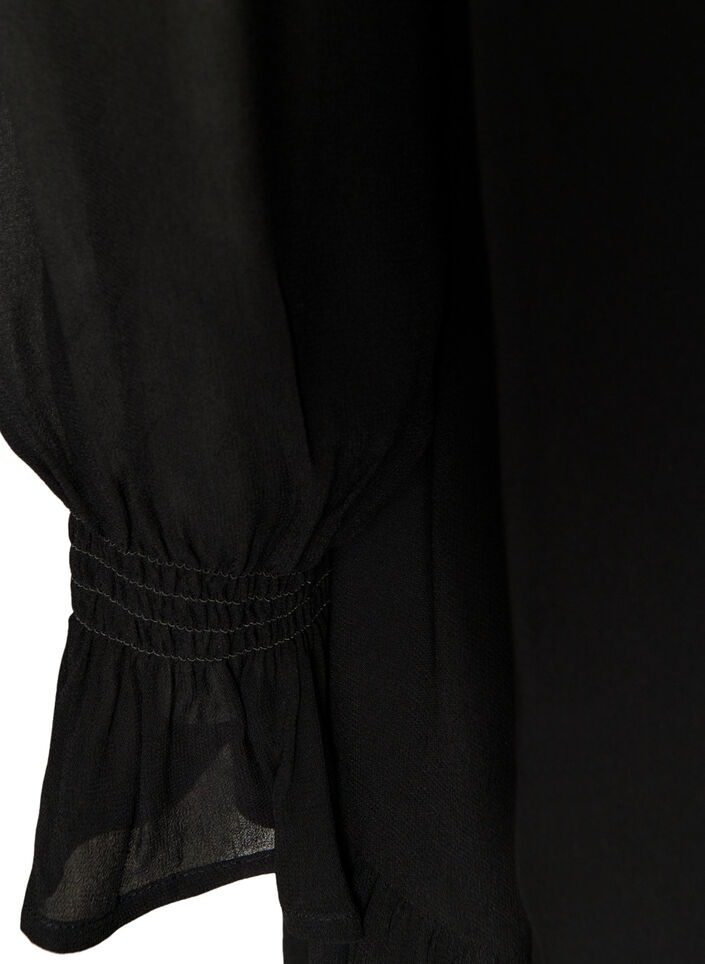 Viscose jurk met ruches en doorschijnende mouwen, Zwart, Packshot image number 3