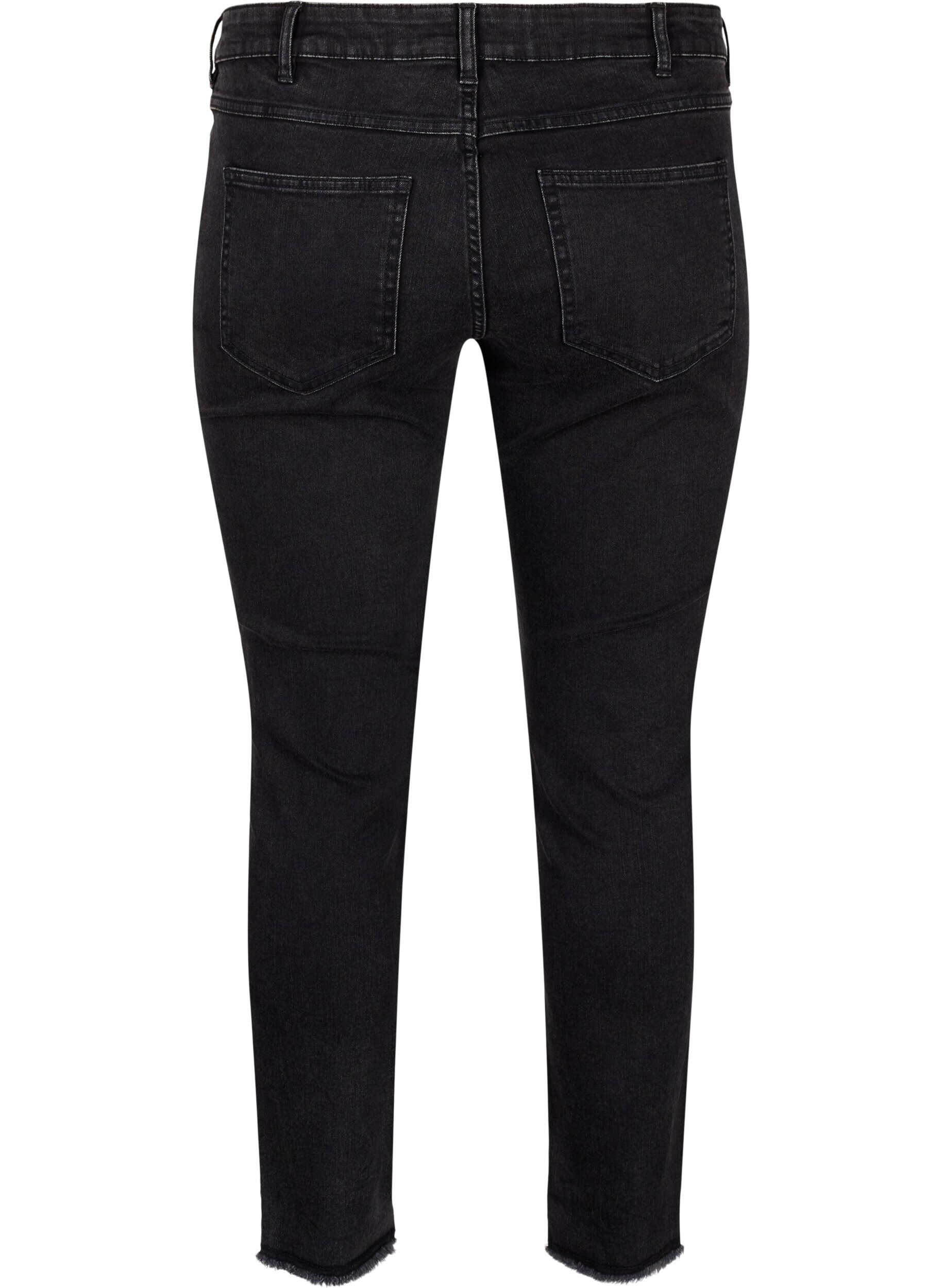 Zizzi Cropped Emily jeans met gerafelde zoom, Dark Grey Denim, Packshot image number 1