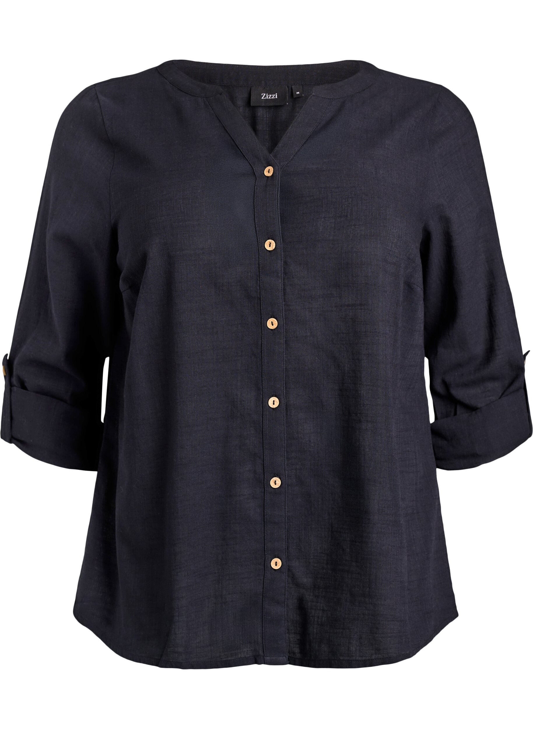 Zizzi Katoenen blouse met V-hals, Zwart, Packshot image number 0