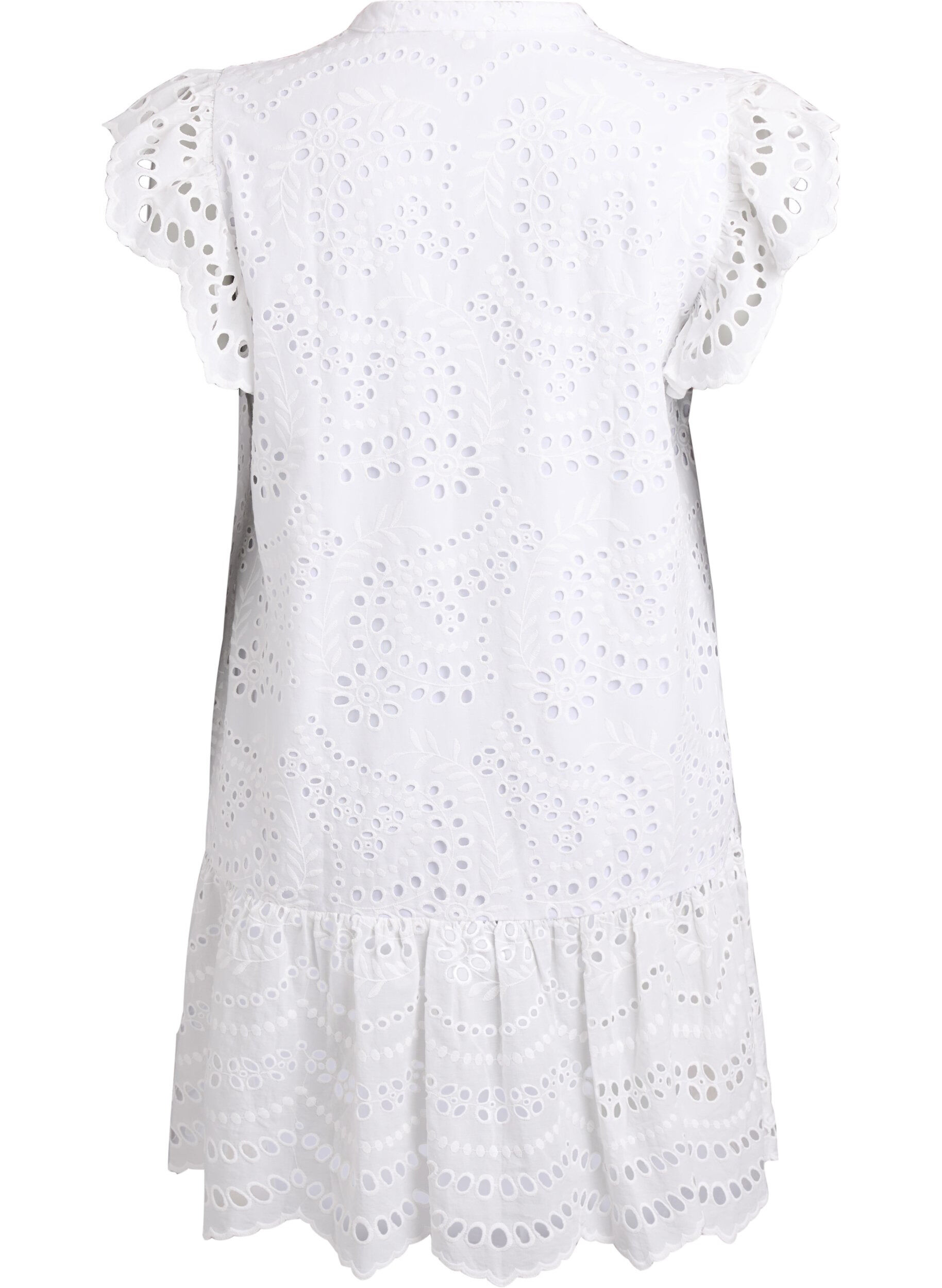 Zizzi Broderie anglaise jurk met ruches mouwen, Wit, Packshot image number 1