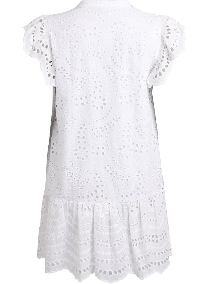 Broderie anglaise jurk met ruches mouwen, Wit, Packshot image number 1