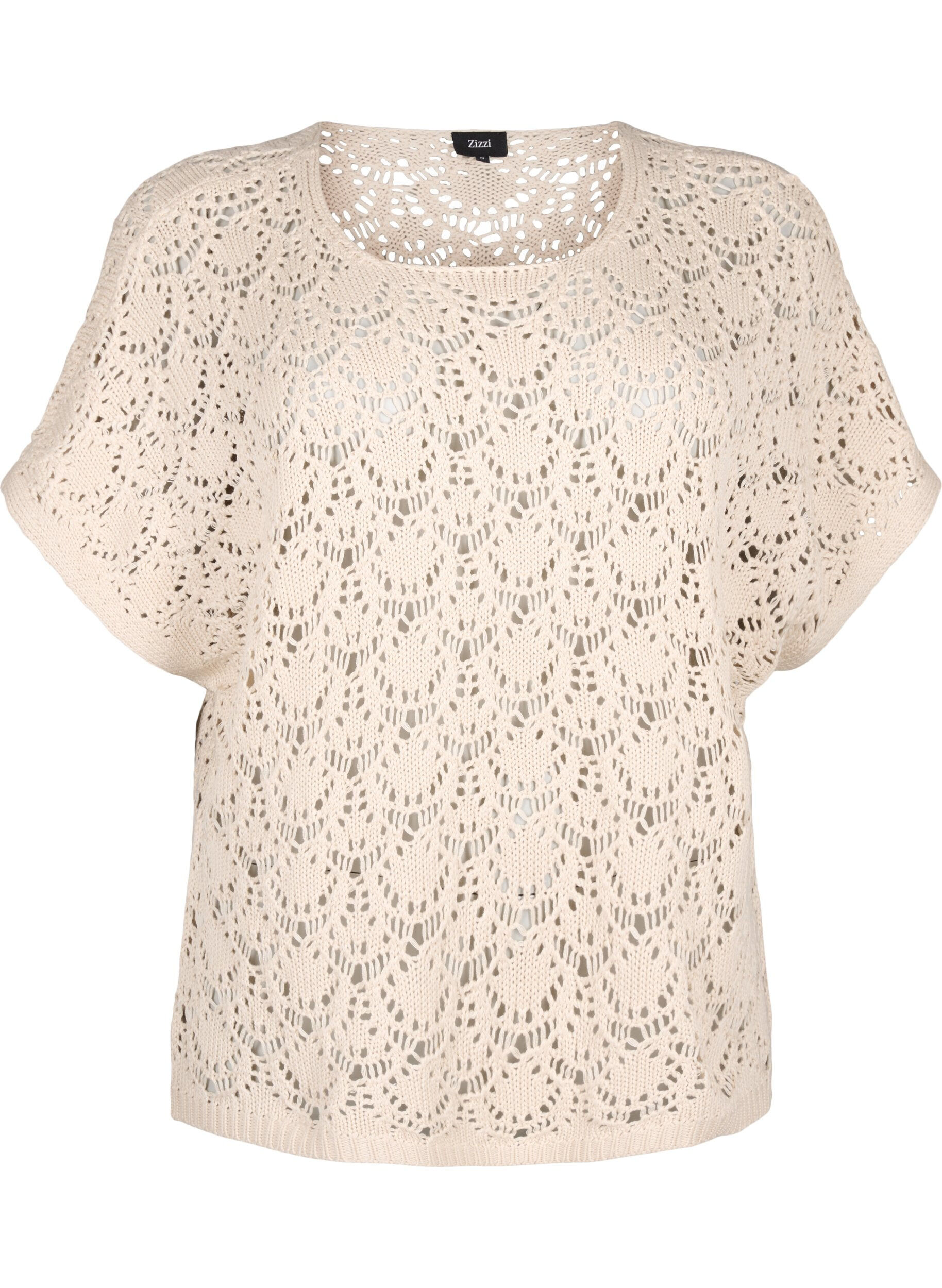 Zizzi Gebreide blouse met korte vleermuismouwen, Beige, Packshot image number 0