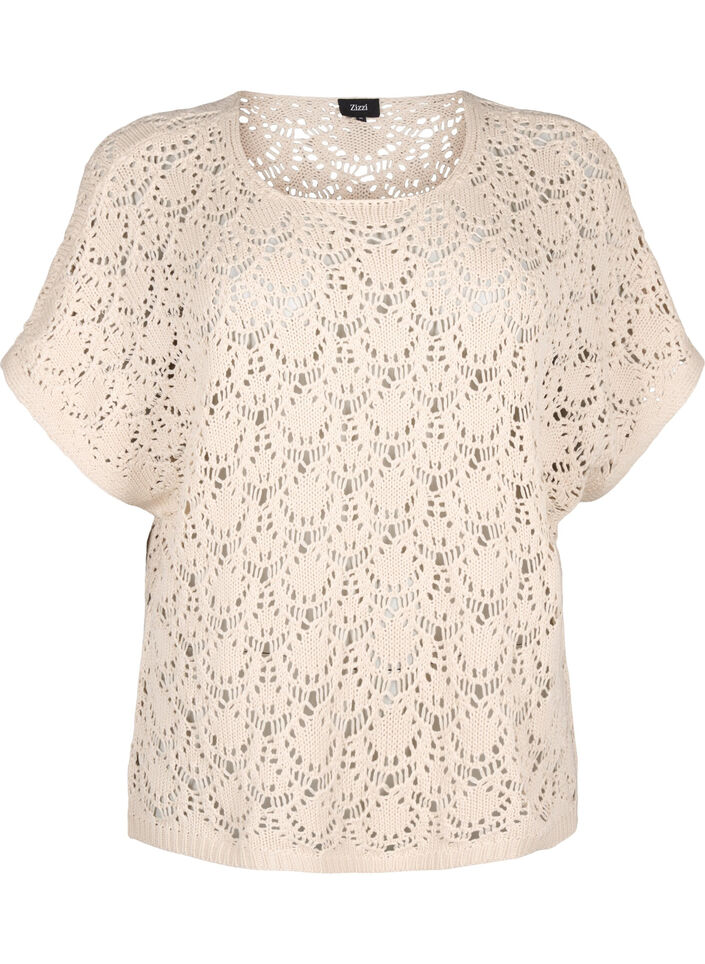 Gebreide blouse met korte vleermuismouwen, Beige, Packshot image number 0