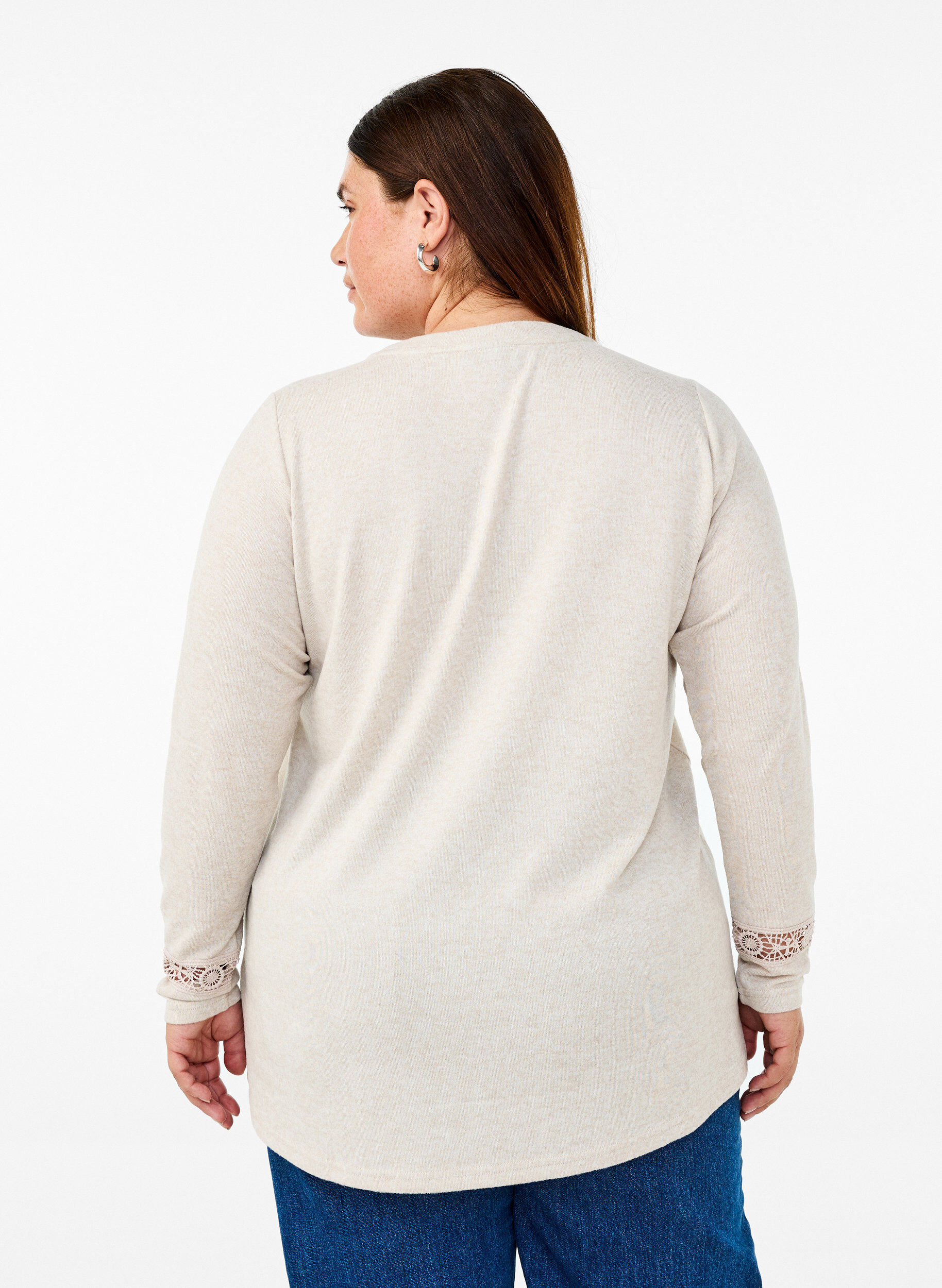 Zizzi Blouse met geborduurde details en lange mouwen, Beige, Model image number 2