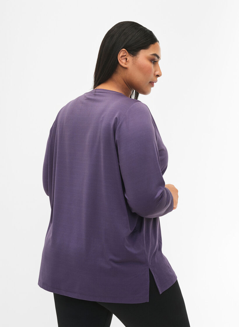 Sportblouse met structuur en lange mouwen, Purple Plumeria, Model image number 1