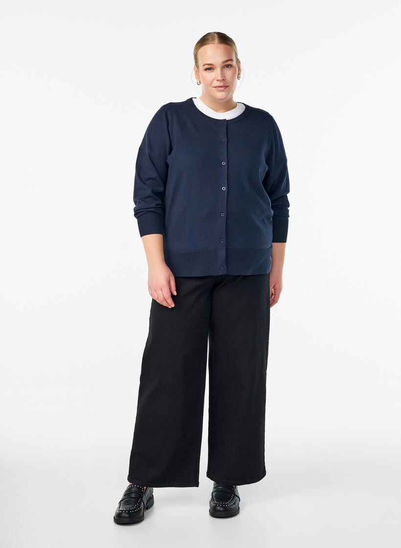 Fijngebreide vest met ronde hals, Blauw, Model image number 1