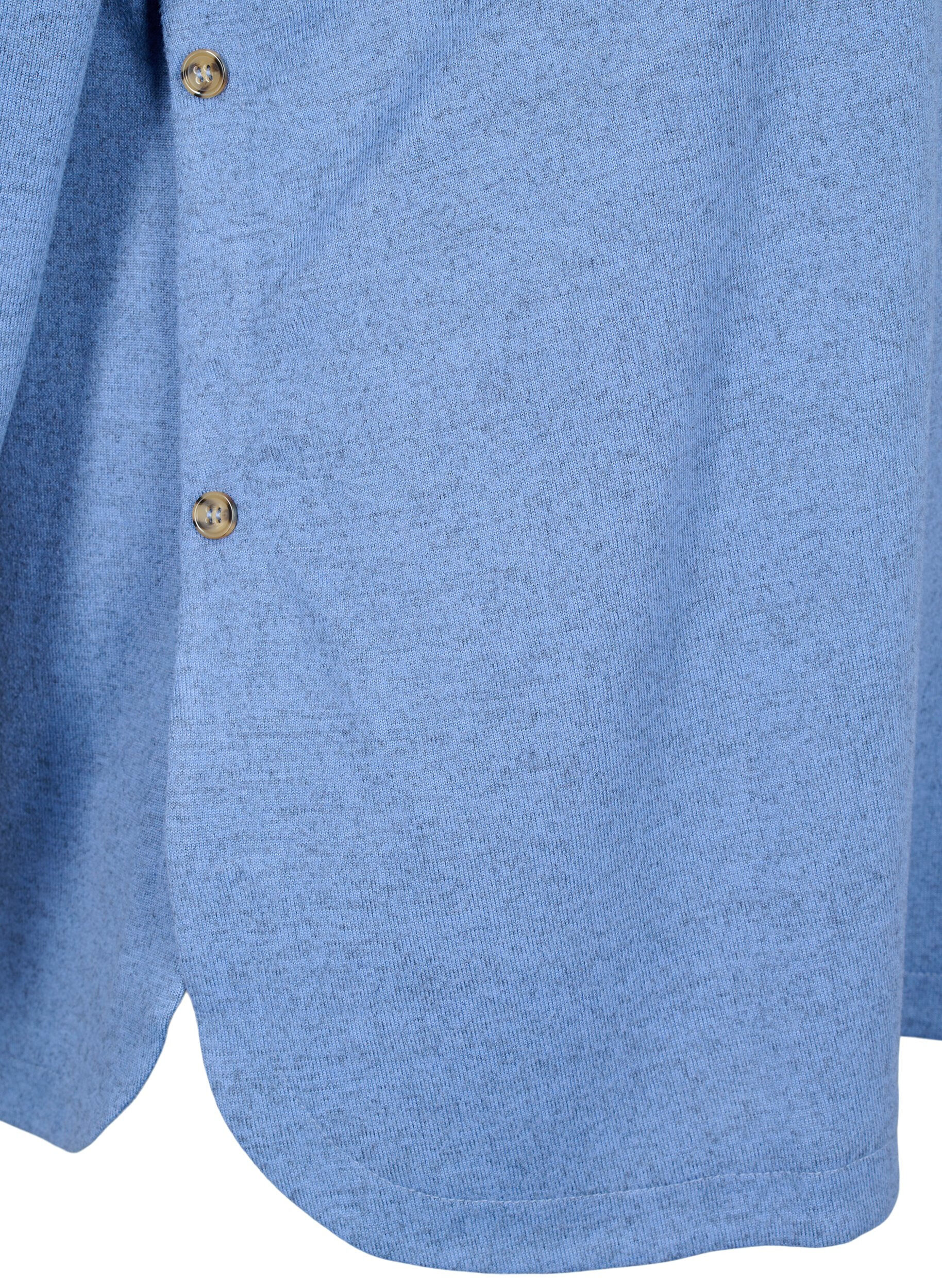 Zizzi Gem&ecirc;leerde blouse met knopen, Colony Blue Melange, Packshot image number 3