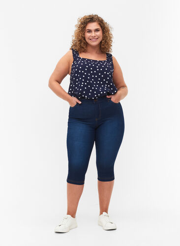 High waist Amy capri jeans met super slim fit, Blue denim, Model image number 0