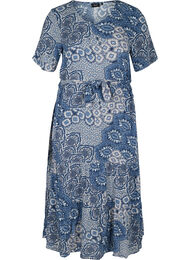 Midi-jurk met korte mouwen in viscose, Asian Blue Print