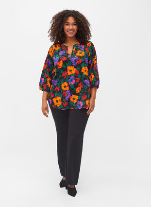 Bloemen blouse met 3/4 mouwen, Multi Flower AOP, Model image number 2
