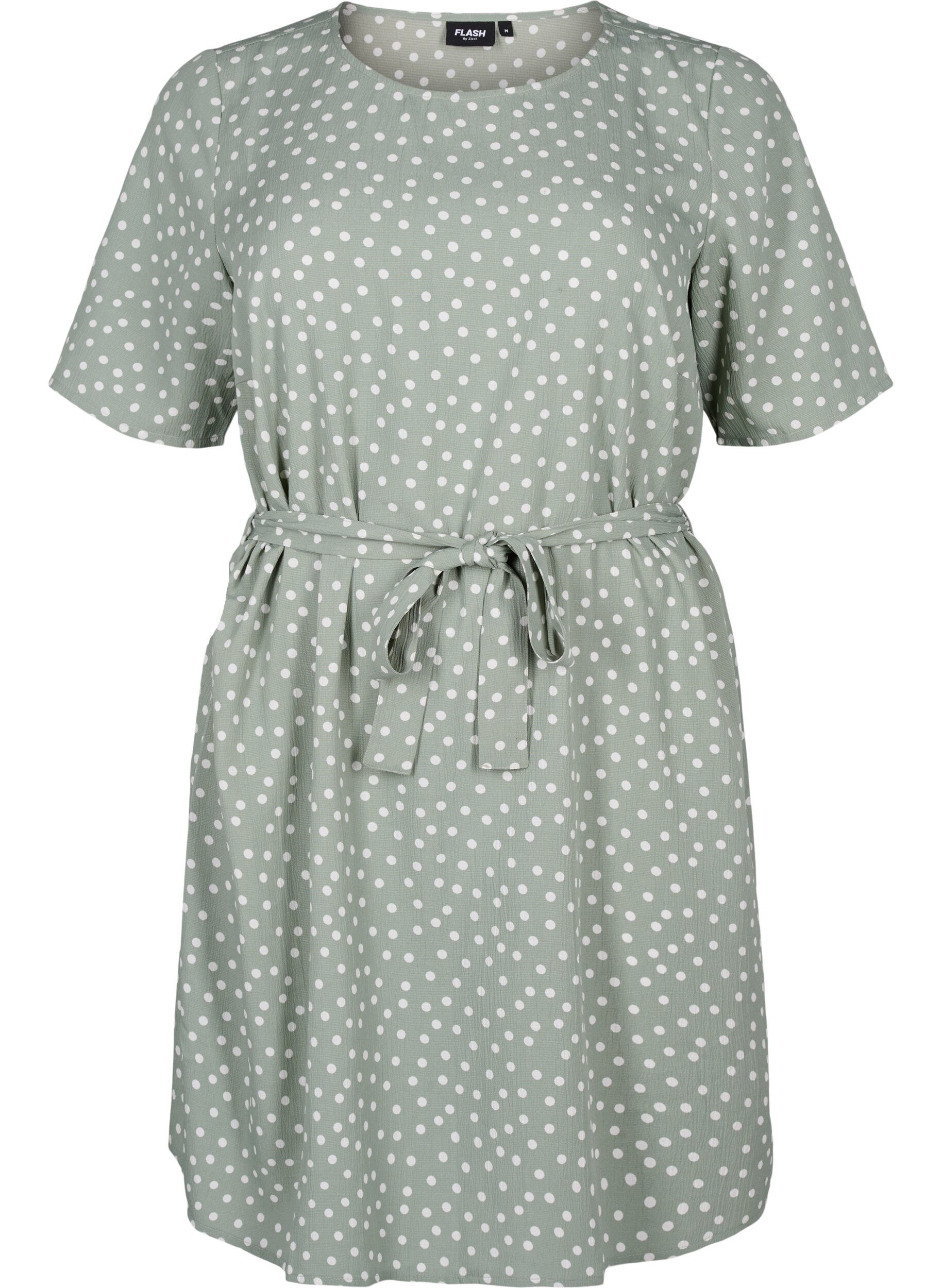 Zizzi FLASH - Jurk met korte mouwen en riem, Iceberg Green Dot, Packshot image number 0