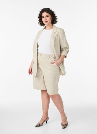 MINTLIMIT Katoen Linnen Blazer Jassen Voor Vrouwen 3/4 Ruches Mouwen MINTLIMIT Katoen Linnen Blazer Jassen Voor Vrouwen 3/4 Ruches Mouwen