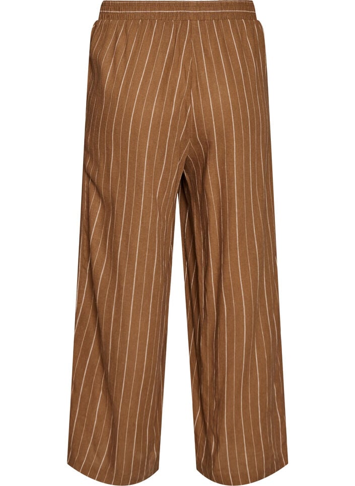 Wijde linnen en viscose broek, Bruin, Packshot image number 1