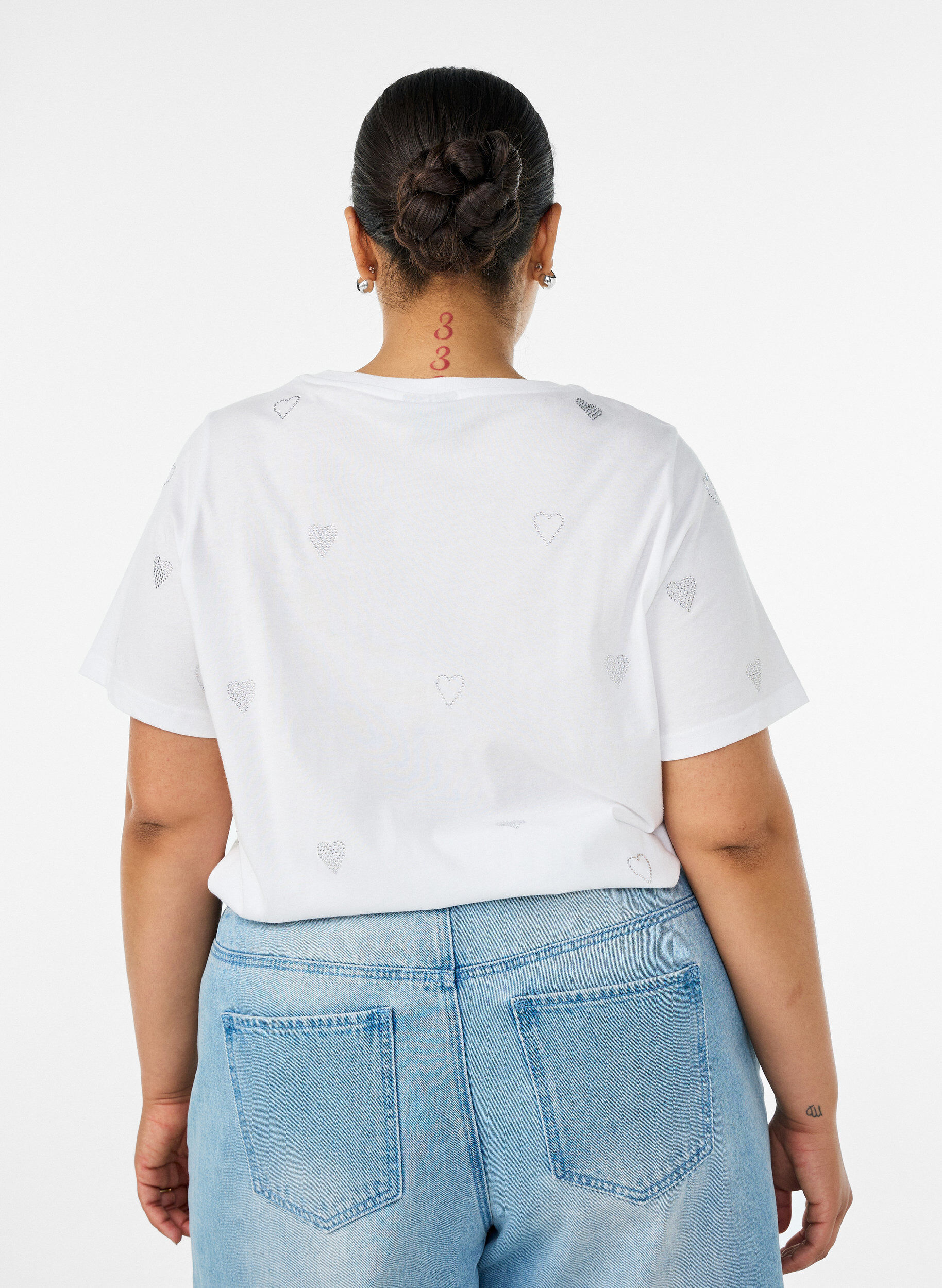 ZizziOrganisch katoenen T-shirt met hartjes, Wit, Model image number 2