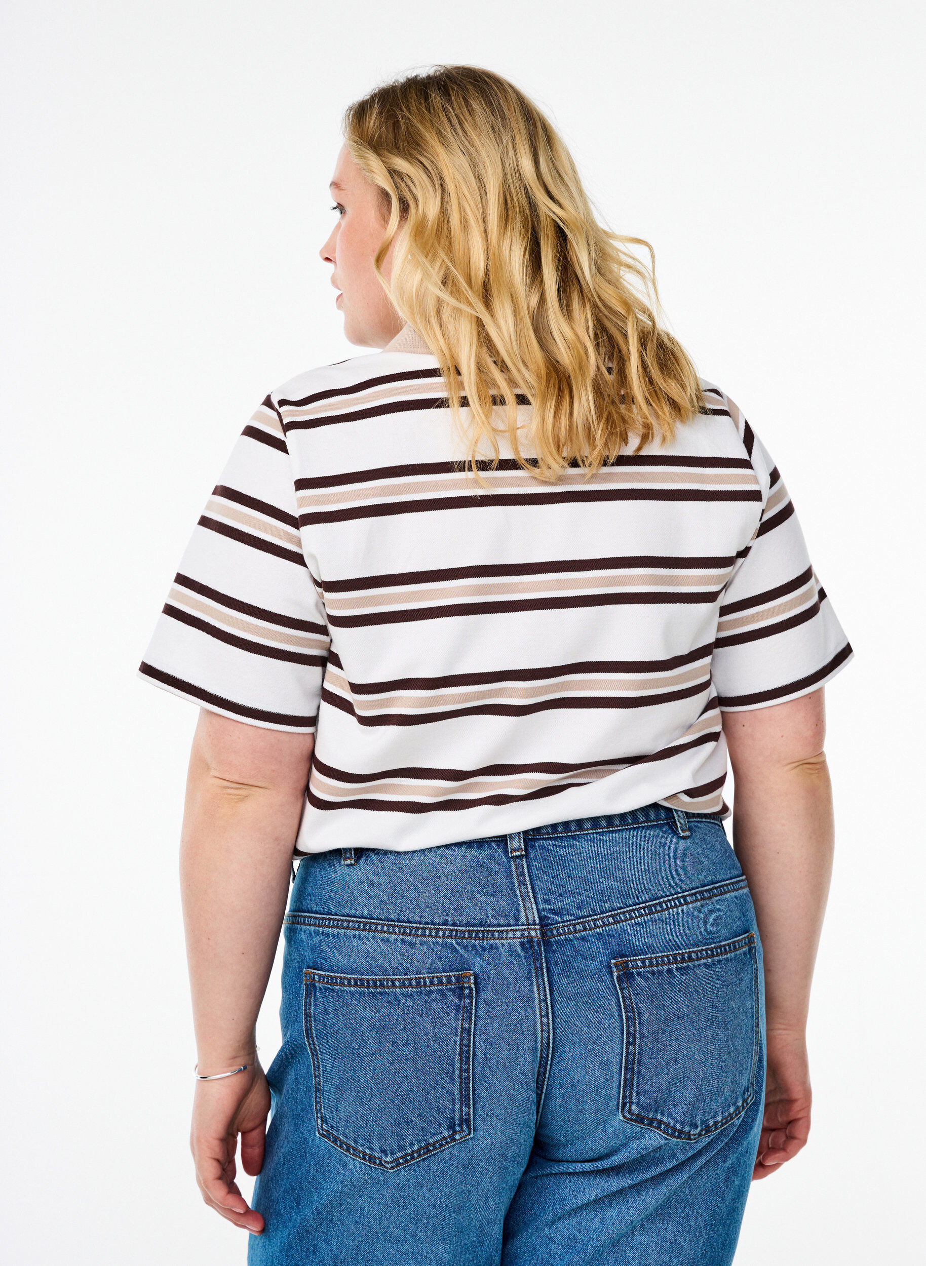 Zizzi Poloshirt met korte mouwen, Vanille, Model image number 2