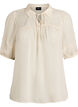 Blouse in seersucker met strikkoord, Beige, Packshot image number 0