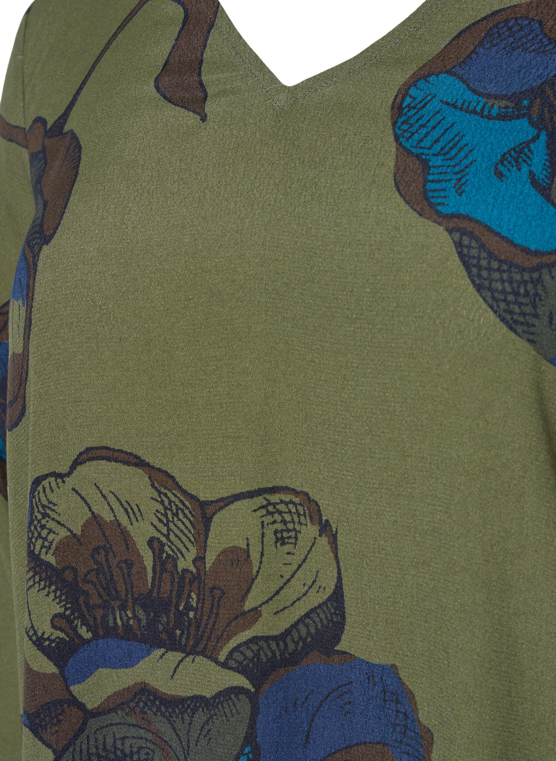 Zizzi Viscose blouse met lange mouwen en bloemenprint	, Green Big Flower, Packshot image number 2