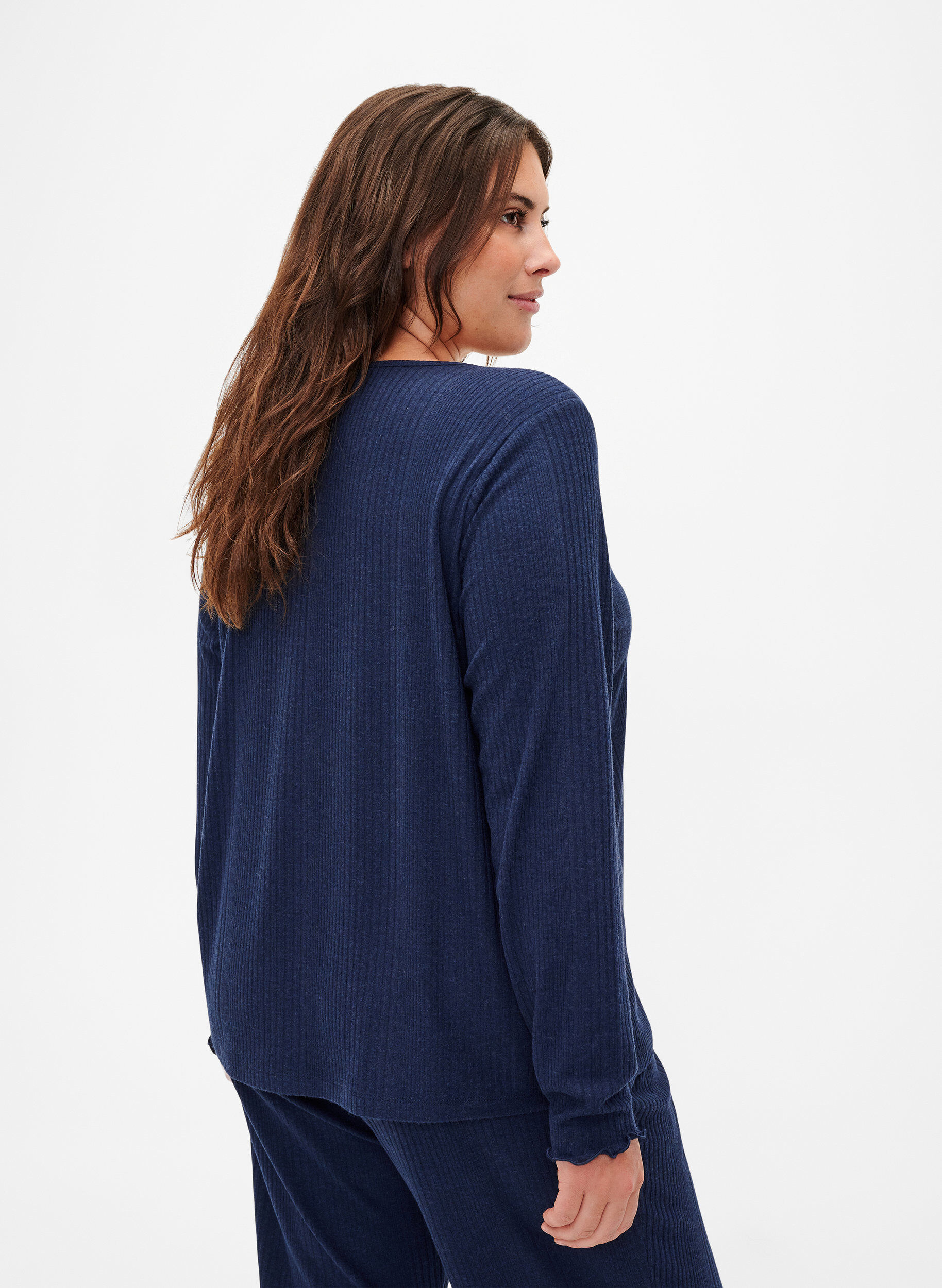Zizzi Blouse met lange mouwen en gestreept patroon, Night Sky Mel., Model image number 1