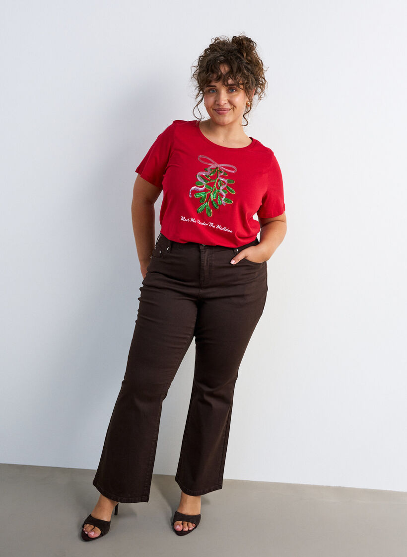 Kerst T-shirt van biologisch katoen, Rood, Model image number 1