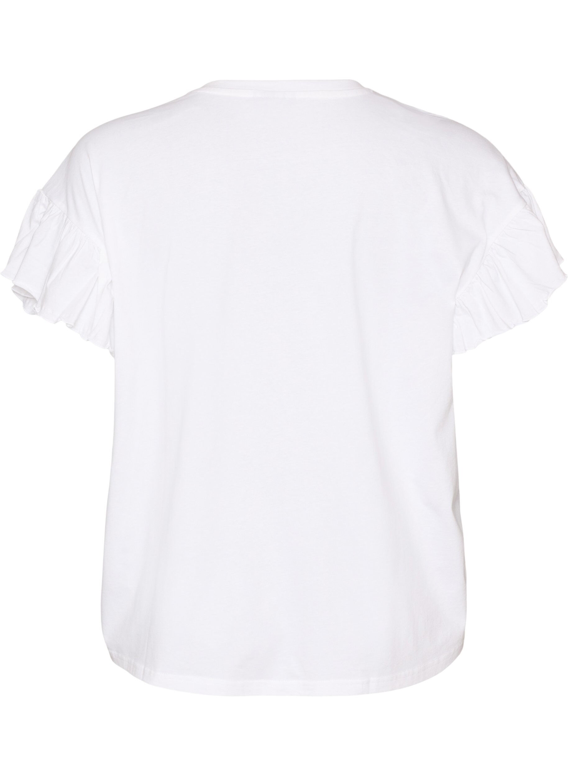 ZizziT-shirt van biologisch katoen met ruches mouwen, Wit, Packshot image number 1