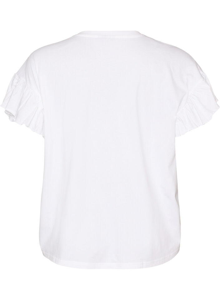 T-shirt van biologisch katoen met ruches mouwen, Wit, Packshot image number 1