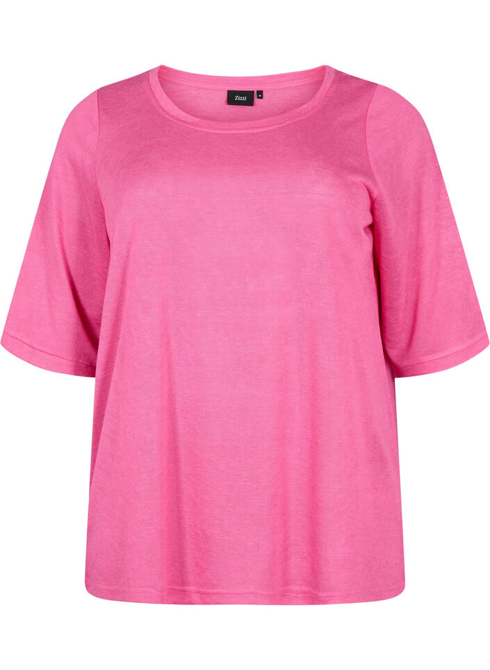 Blouse met 3/4 mouwen, Shocking Pink, Packshot image number 0