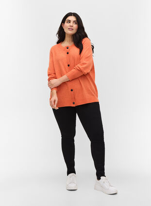 Kort gebreid vest met contrasterende knopen, Mandarin Orange Mel, Model image number 2