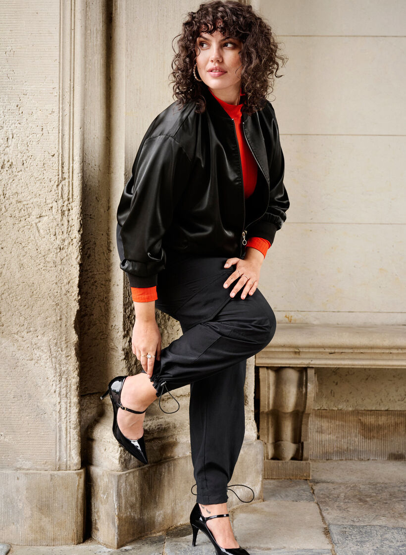 Bomberjack met rits en touwtjes, Black, Image image number 1