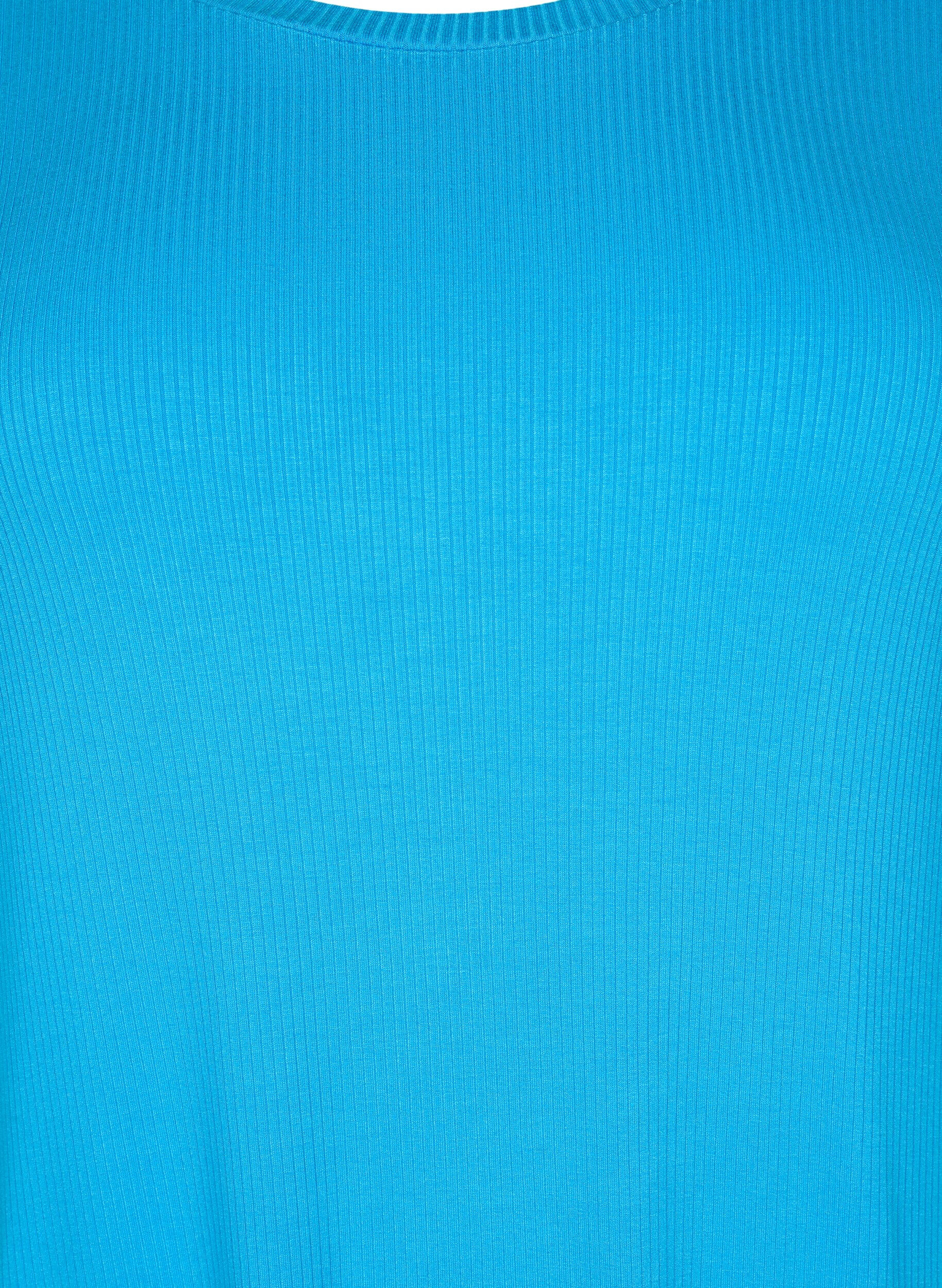 Zizzi Taillejurk van viscose ribkwaliteit met korte mouwen, Ibiza Blue, Packshot image number 2