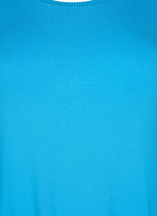 Halflange jurk met korte mouwen van viscose ribstof, Ibiza Blue, Packshot image number 2