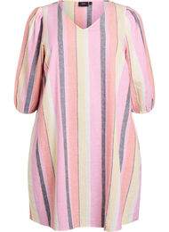 Korte jurk in linnen en viscose met 3/4 mouwen, Geel