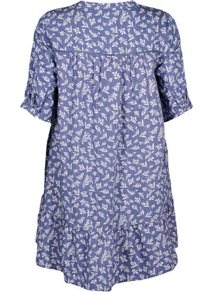 Korte viscose jurk met kanten rand en A-lijn snit, M. Blue Flower AOP, Packshot image number 1