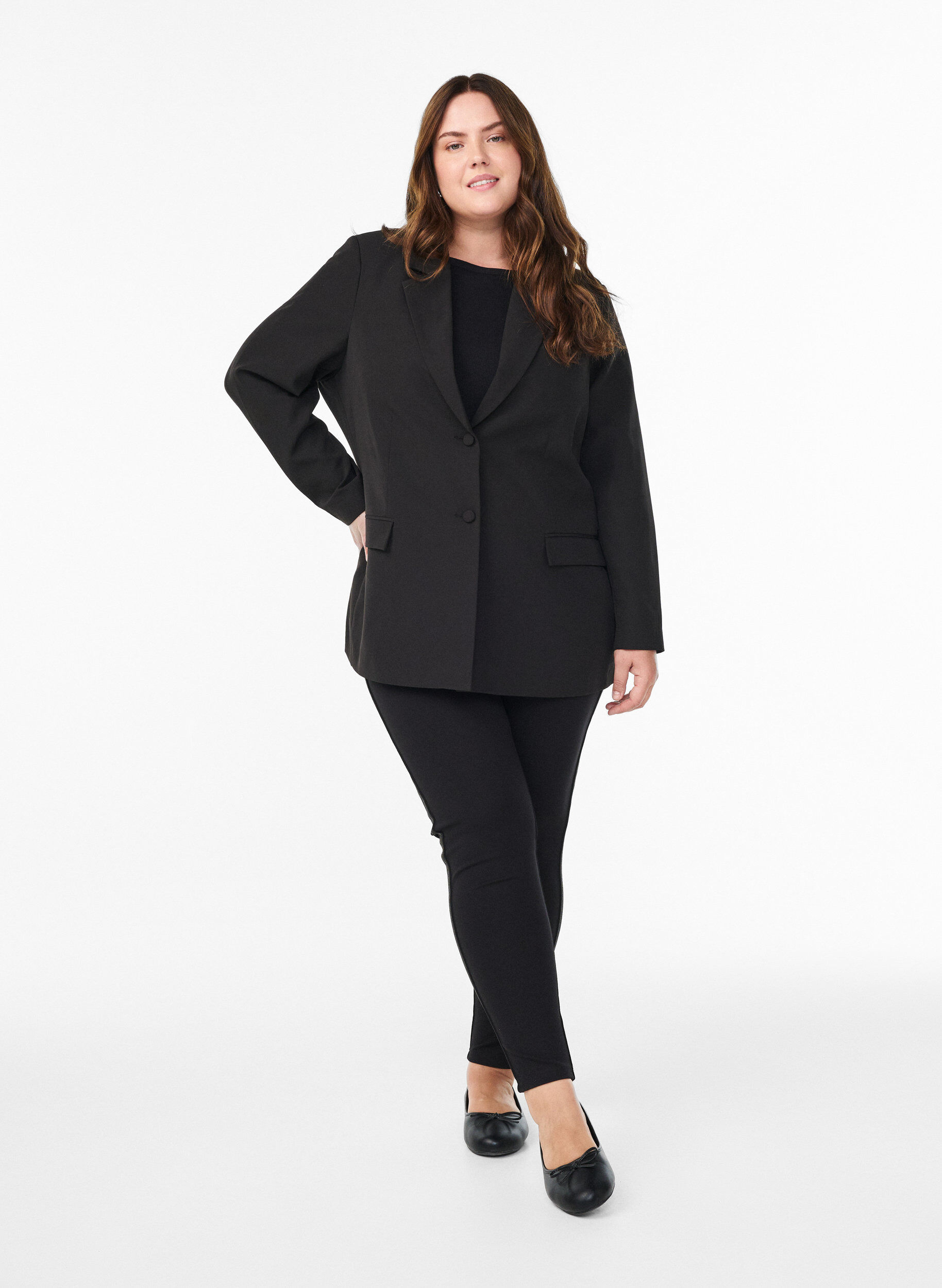 Zizzi Leggings met glitterstreep en splits, Zwart, Model image number 1