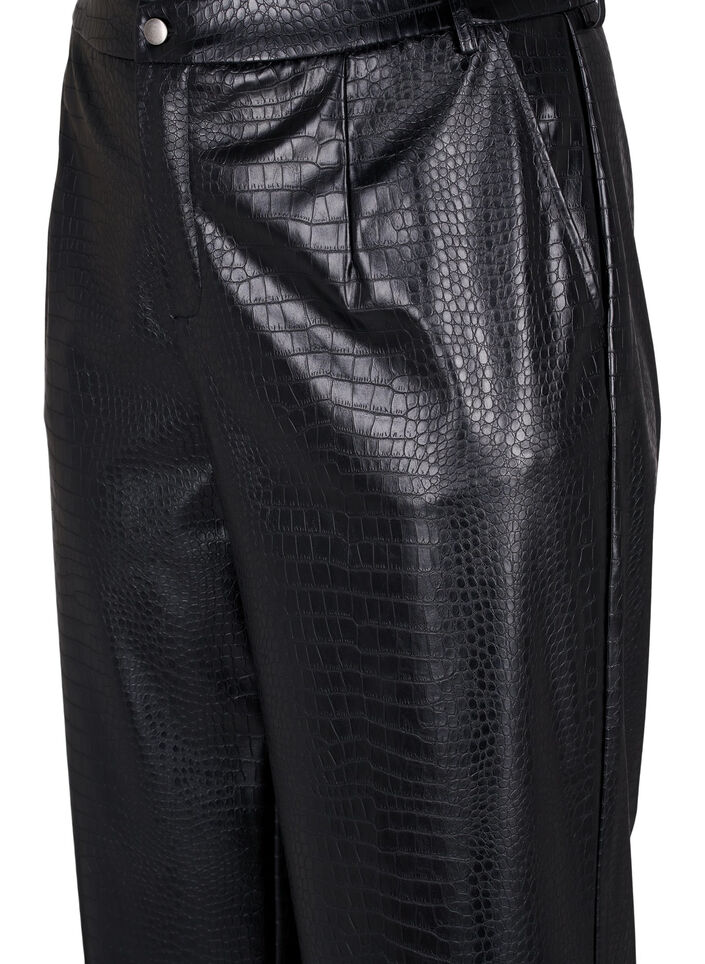 Imitatieleren broek met wijdte, Black, Packshot image number 2