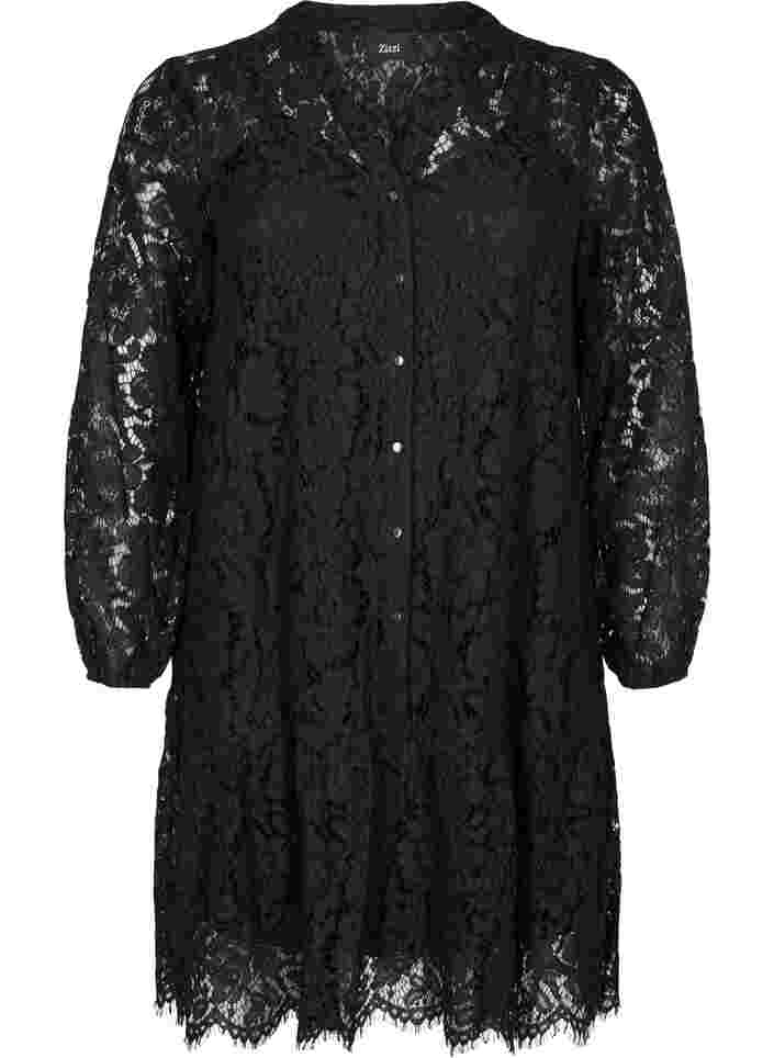 Kanten jurk met lange mouwen, Black, Packshot image number 0