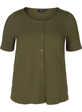 T-shirt met korte mouwen en knopen, Ivy Green , Packshot image number 0