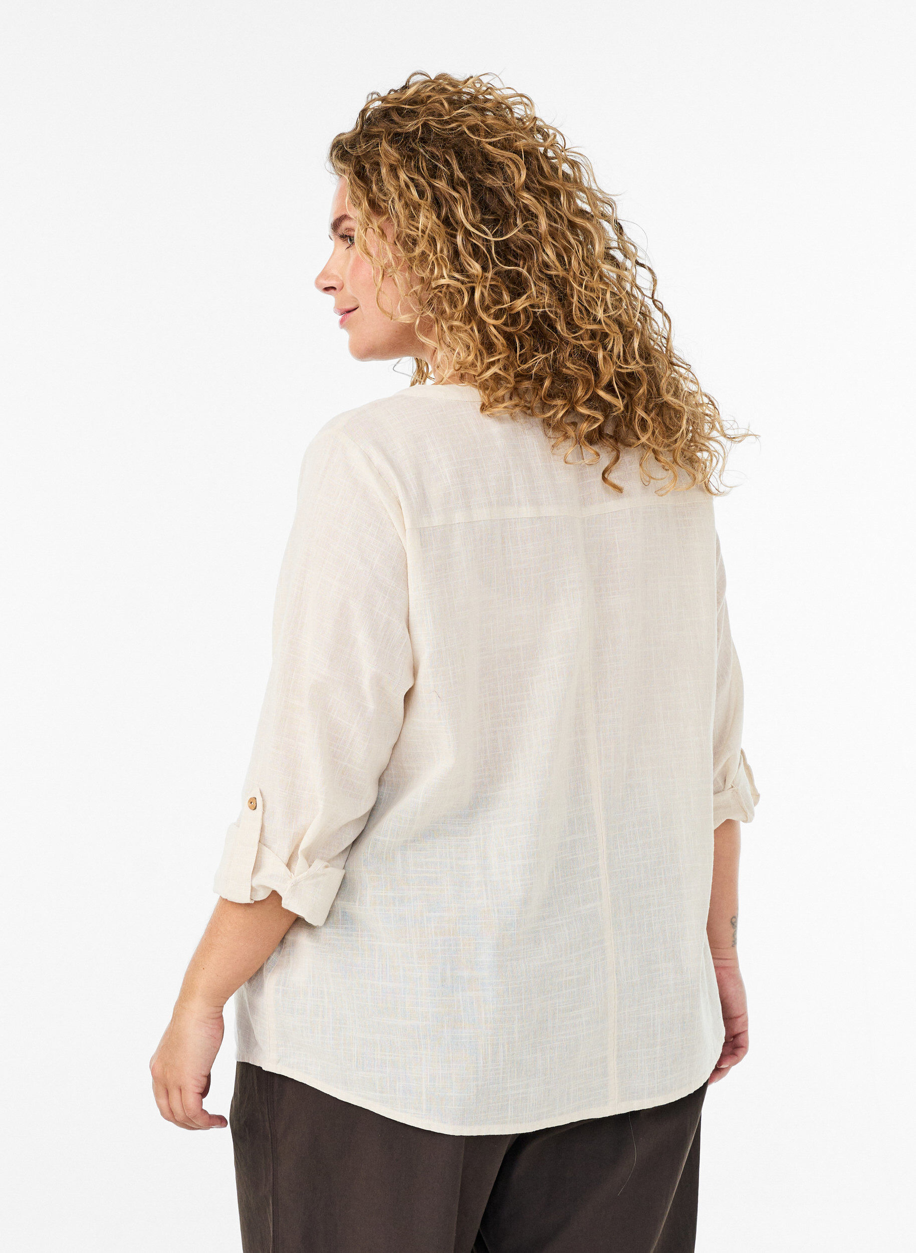 ZizziKatoenen blouse met een V-hals, Vanille, Model image number 2