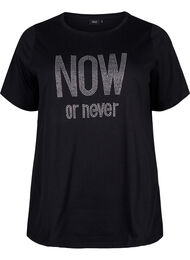 T-shirt van biologisch katoen met studs, Black NOW or never