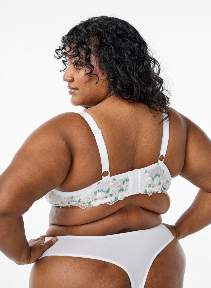 Balconette bh in mesh met margrietborduursel, Wit, Model image number 1