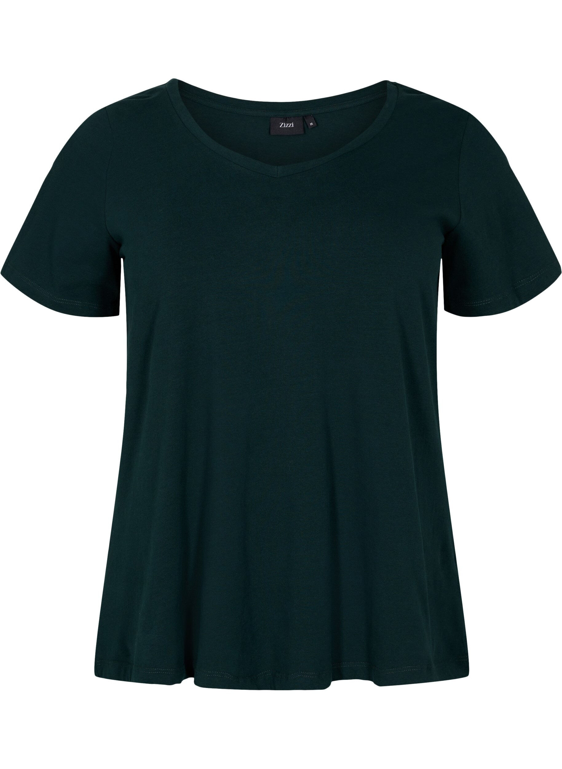 Zizzi Basic t-shirt in effen kleur met katoen, Groen, Packshot image number 0